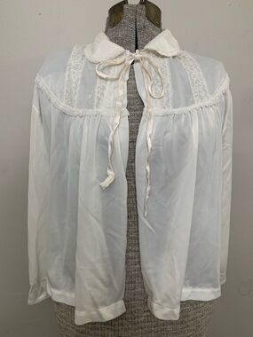 1950s/60s White Lace-Trim Sheer Bed Jacket